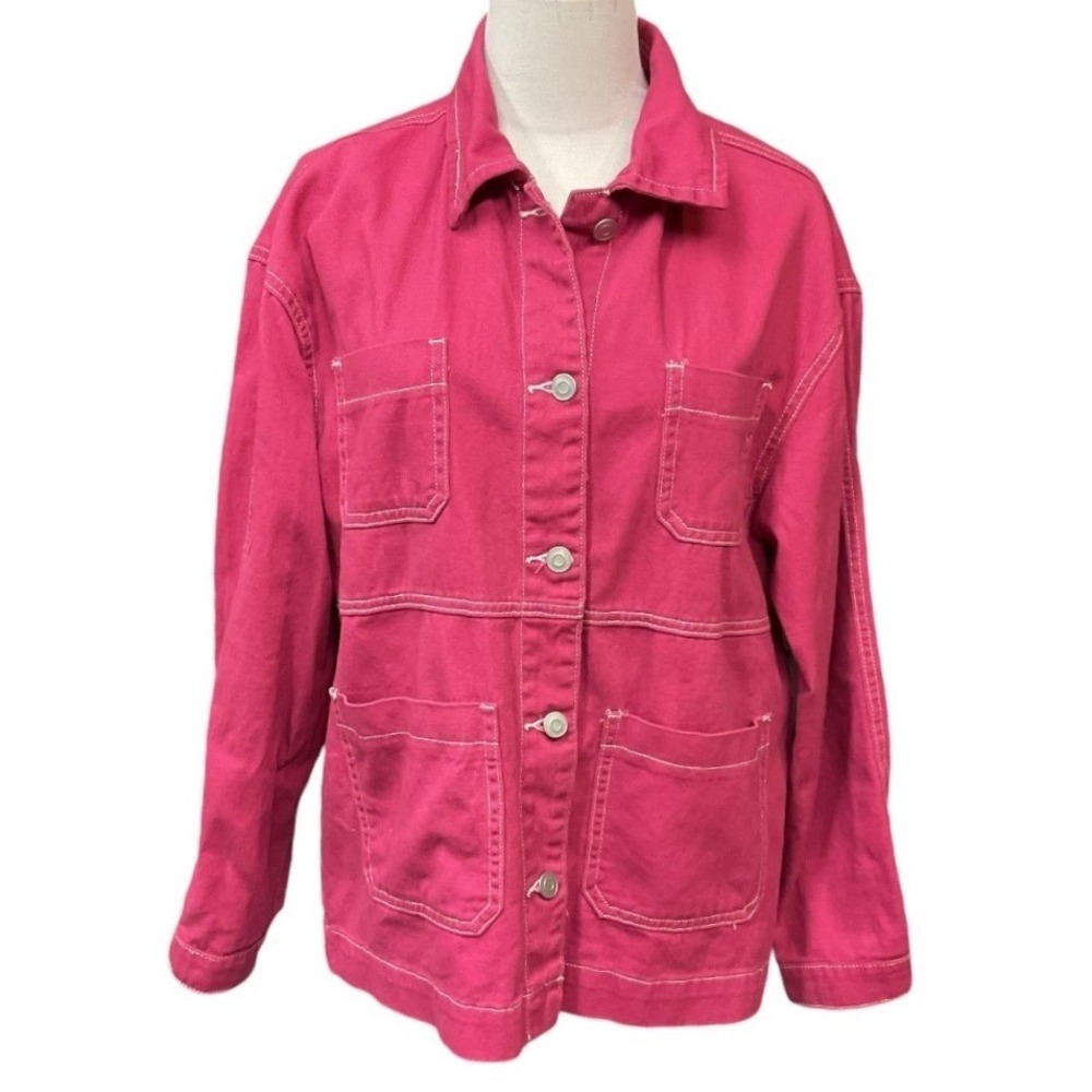 Oversized Collared Multi Pocket Raspberry Red Bar… - image 2